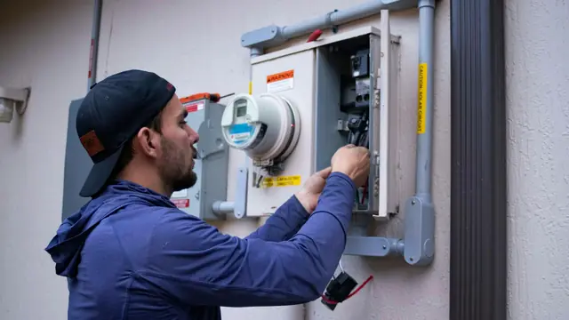 An electrician working on a residential meter